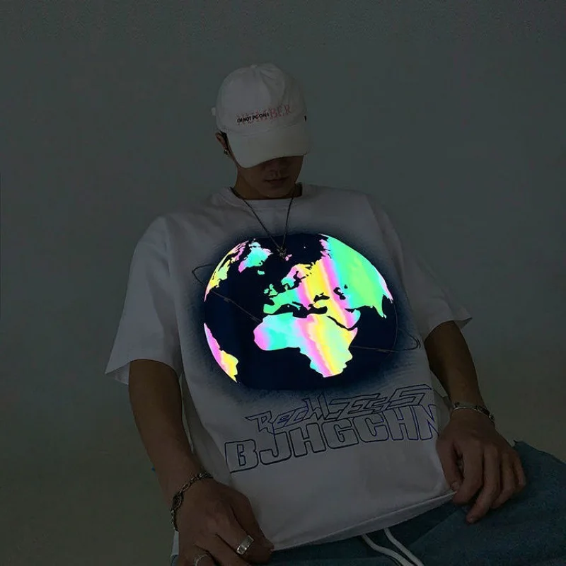 

2021 High Quality Cotton Shirt Men T Shirts New Chic Oversized T Shirt Luminous Earth Pattern Fashion Couple Shirt Holiday Gifts