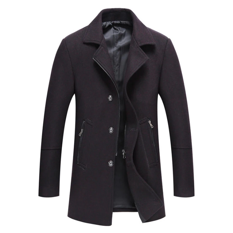 

New Winter Wool Coat Men Single Breasted Grey Long Trench Coat Casual Wool & Blends Jacket Slim Fit Fashion Mens Woolen Overcoat