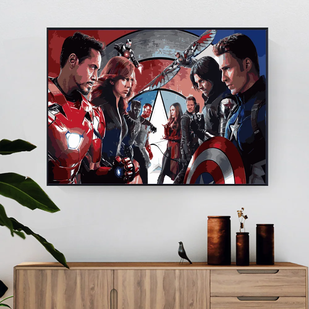 

Captain America Civil War Diy Oil Painting By Numbers Movie Poster Iron Man Canvas Art Superhero Fight Wall Decorative Picture