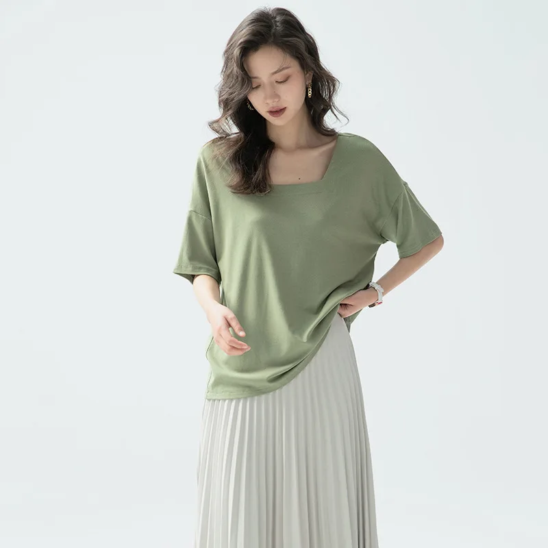 

2021 new large size women's high-necked top innovation bat sleeve short sleeve t-shirt one