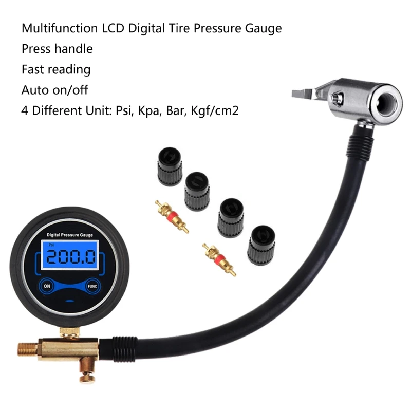 

200PSI LCD Display Car Truck Bike Tyre Air Pressure Gauge Tire Inflator with Press handle Air Pressure Manometer Press