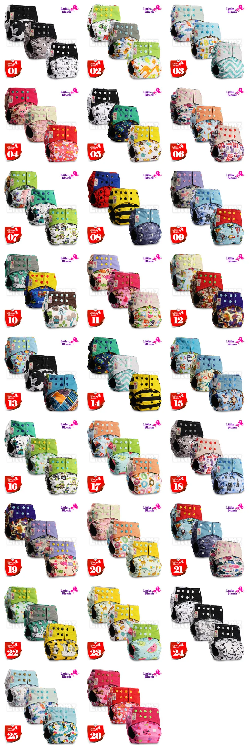 [Littles & Bloomz] 3 шт./компл. карман для подгузников из бамбукового угля шт./набор