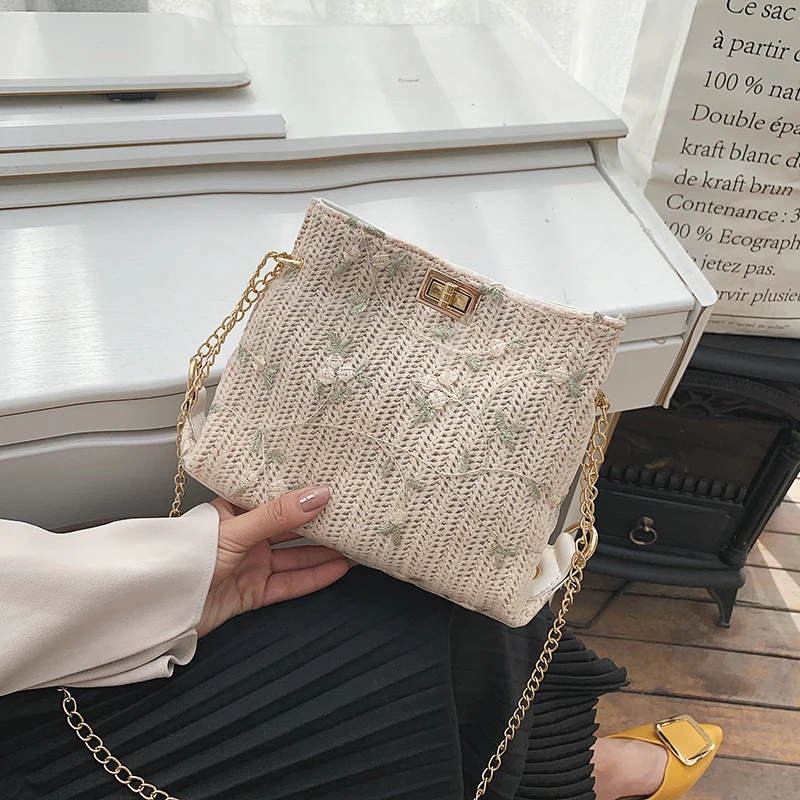 Новинка 2020 женская Соломенная Сумка ведро летние плетеные сумки на плечо кошелек