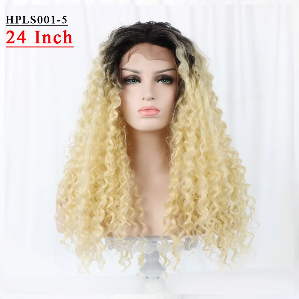 24 ''длинные кудрявые 15" x 4," передние швейцарские кружевные синтетические парики натуральные части богемные светлые волосы парики для белых женщин