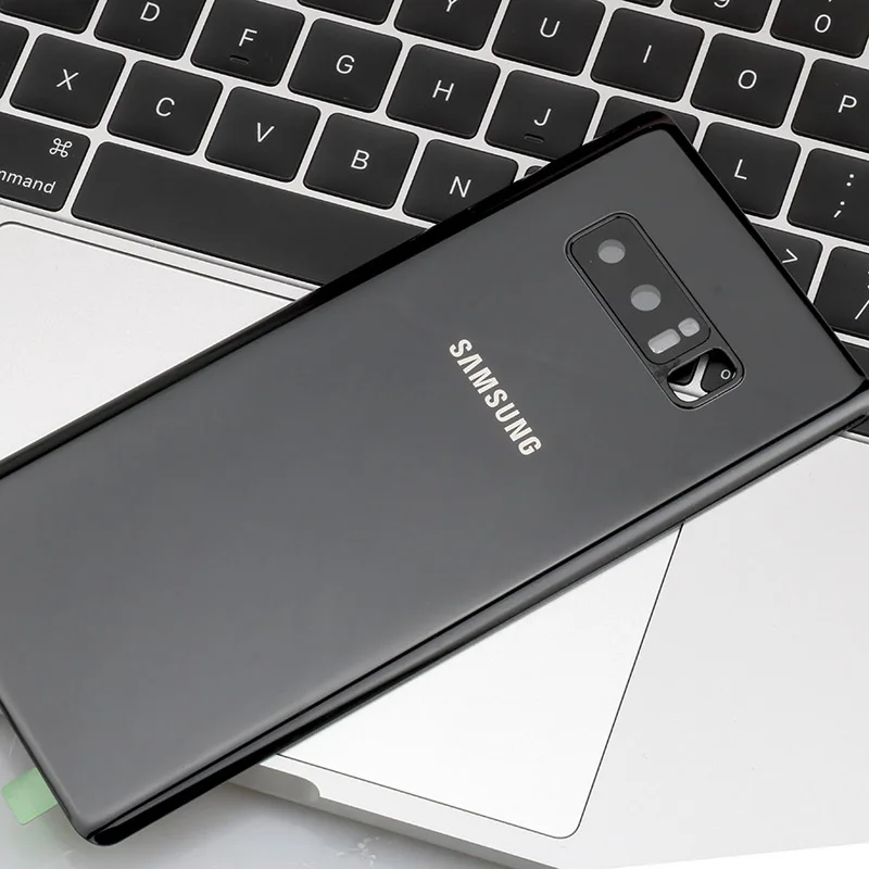 Note8 задняя крышка аккумулятора чехол для samsung Galaxy Note 8 N950 N950F N9500 Задняя стеклянная крышка корпуса клей+ объектив для камеры - Цвет: Note 8 Black