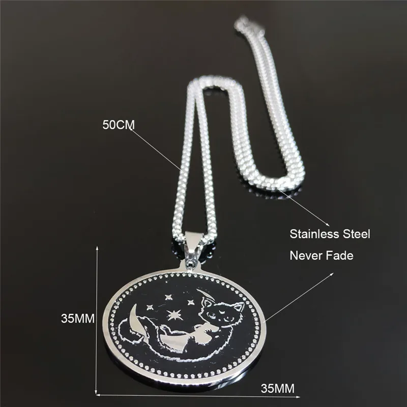 Женское Ожерелье из нержавеющей стали AFAWA Moon and Cat цепочка серебряного цвета