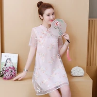 improved version of plus size cheongsam daily embroidered floral dress new summer 2021