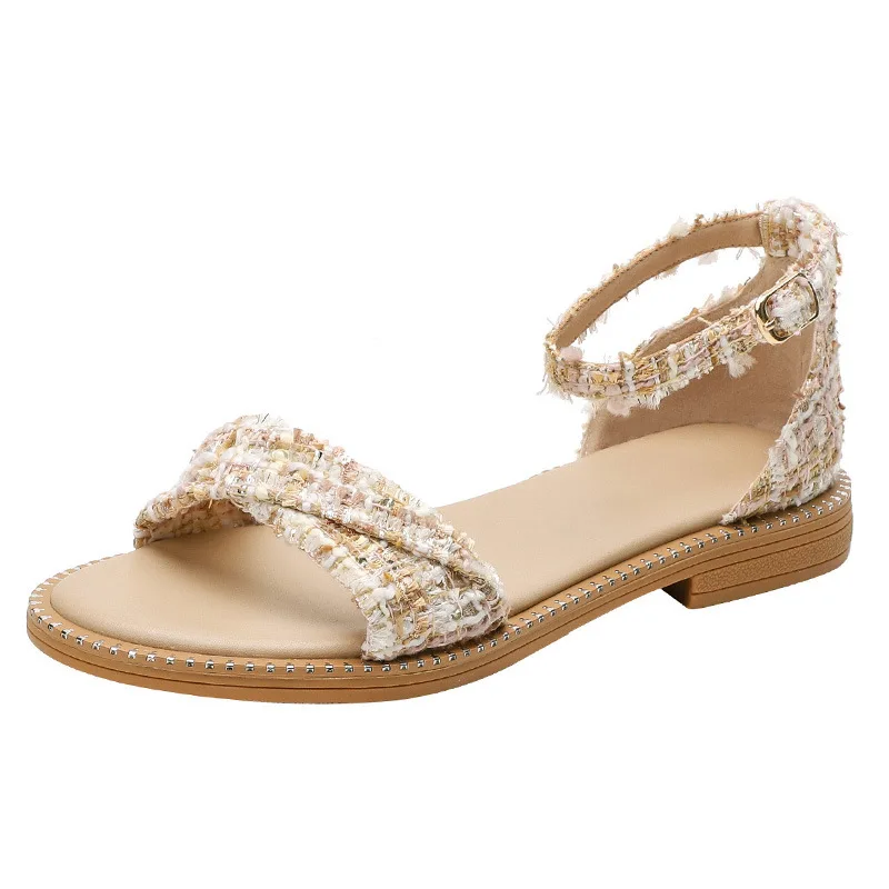 

Color Matching Women's Sandals Fashion PU Buckle Female Shoes Bohemia Style Mid-heel Concise Summer Ladies Shoes 2021