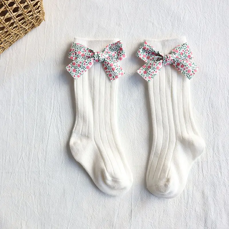 Calcetines largos hasta la rodilla de algod&oacute;n suave para ni&ntilde;as peque&ntilde;as, medias con lazos de flores, estilo princesa, de 0 a 5 a&ntilde;os-5