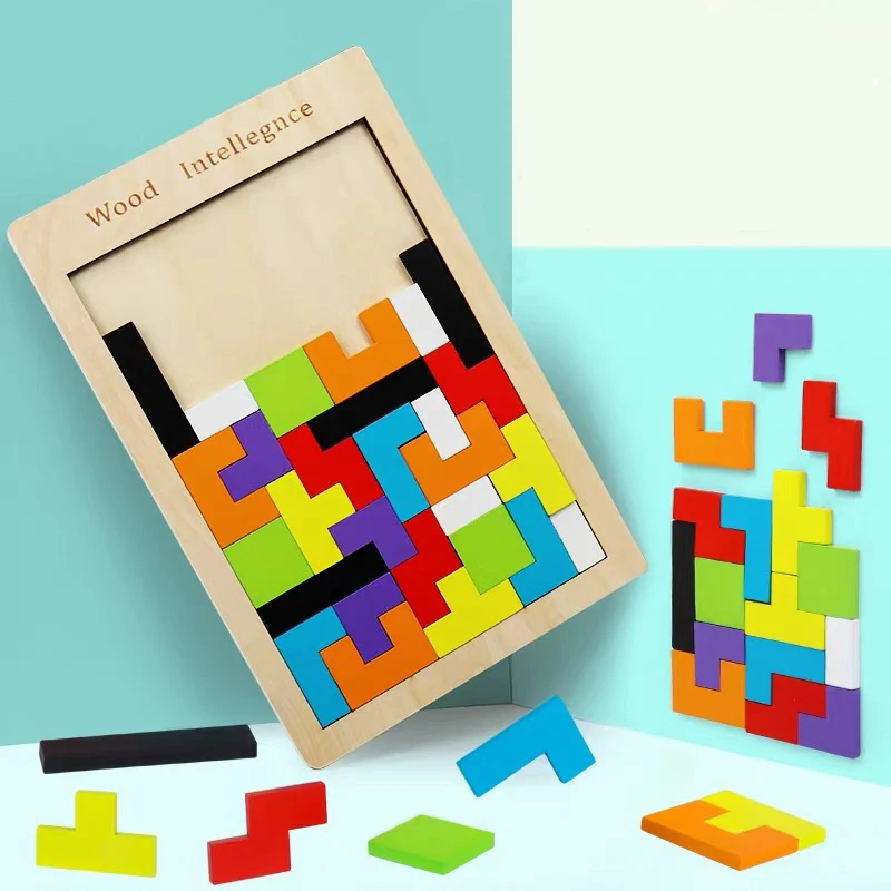 

Игрушки Монтессори для детей, 3D головоломка, деревянные Математические Игрушки, игра Tetriss, развивающая головоломка, игрушка для детей, подар...