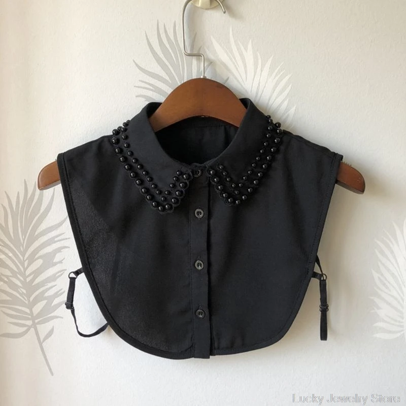 

Women New Fashion Pearl Chiffon Collar Shirt Fake Collar Tie Vintage Detachable Collar False Collar Lapel Blouse Top F25 21