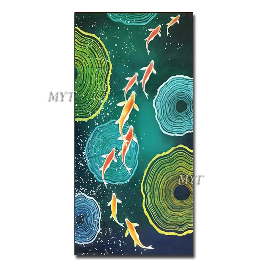 Настенное украшение для отеля ручная роспись золотые рыбы картина на стену
