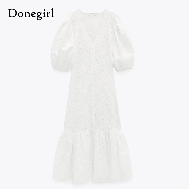 

New 2021 Spring And Summer Women white Embroidery Cotton Dress V Neck Short Sleeve Ladies Long Dresses Vestido Demulher Robes