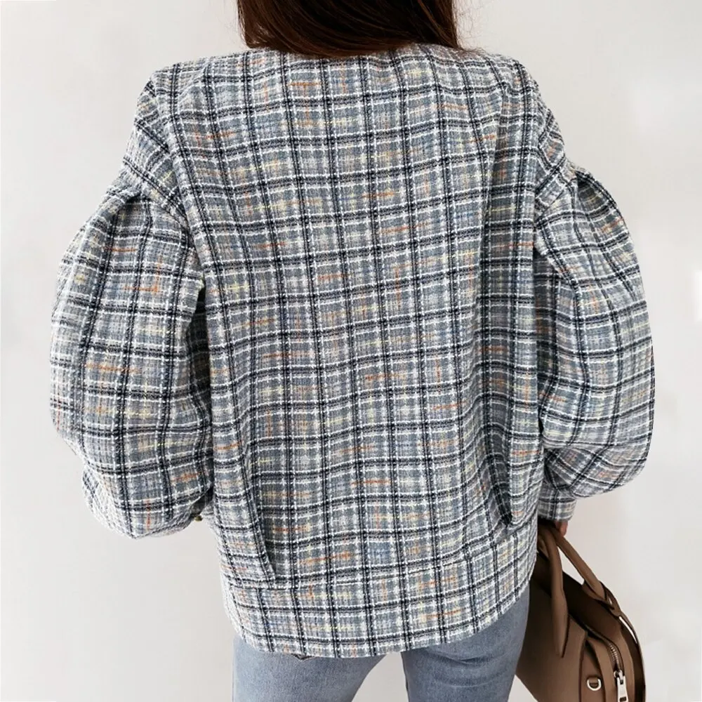 

New Women's Vintage Houndstooth Short Jackets Spring Korean Elegance Plaid Jacket Cropped Female's Coats Casual Outwear Tops