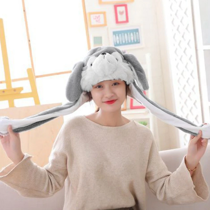 

Light Up Husky Plush Animal Hat with Moving Ears Funny Puppy Dog LED Glowing Earflap Cap Stuffed Toys Cosplay Photo Prop