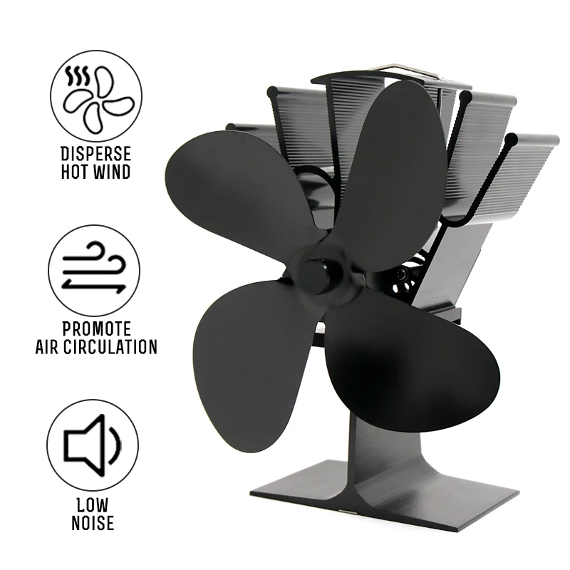 Черный камин 4 лопасти вентилятор для печи работающий от тепловой энергии бревна