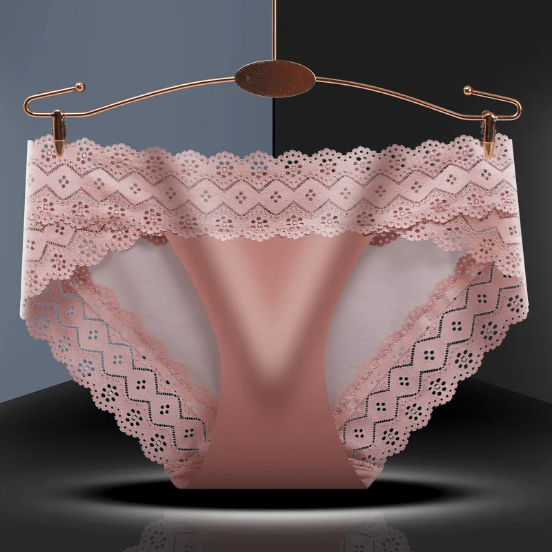 Атласное кружевное нижнее белье для женщин хлопковые трусики со средней талией с