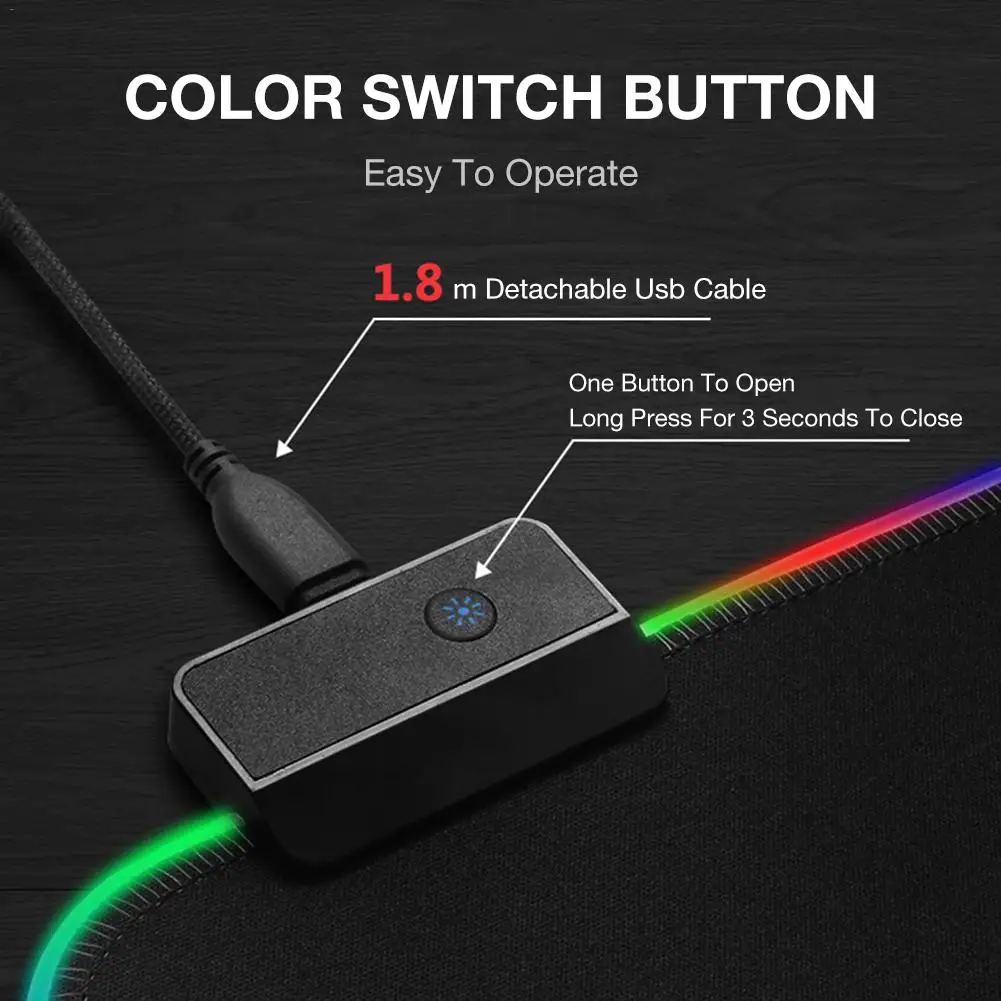 Цветной игровой коврик для мыши Настольный большой RGB с подсветкой компьютера