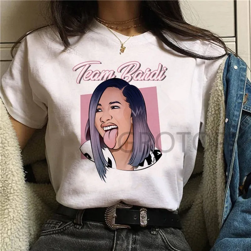 Cardi B Футболка женская 2019 новый корейский Стиль кардиган белая Модная стильная