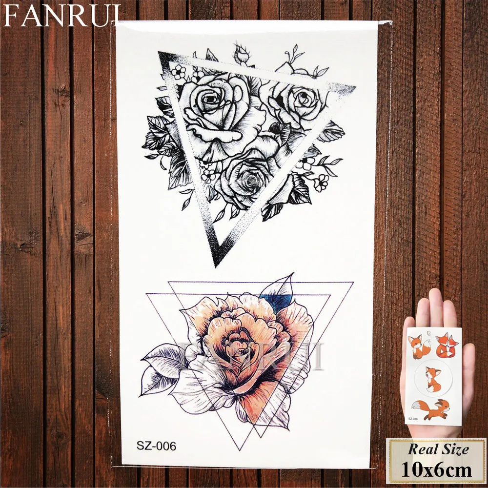 ASZ006 Временные татуировки в форме треугольника, цветка, женские наклейки, цветы, шеи, геометрические, флора, вода, Переводные татуировки, лист, пион, поддельные сексуальные татуировки - Цвет: ASZ006