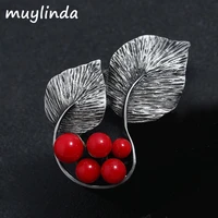 muylinda vintage red stone leaves brooch pins women metal brooches accessories scarf clothes clip jewelry
