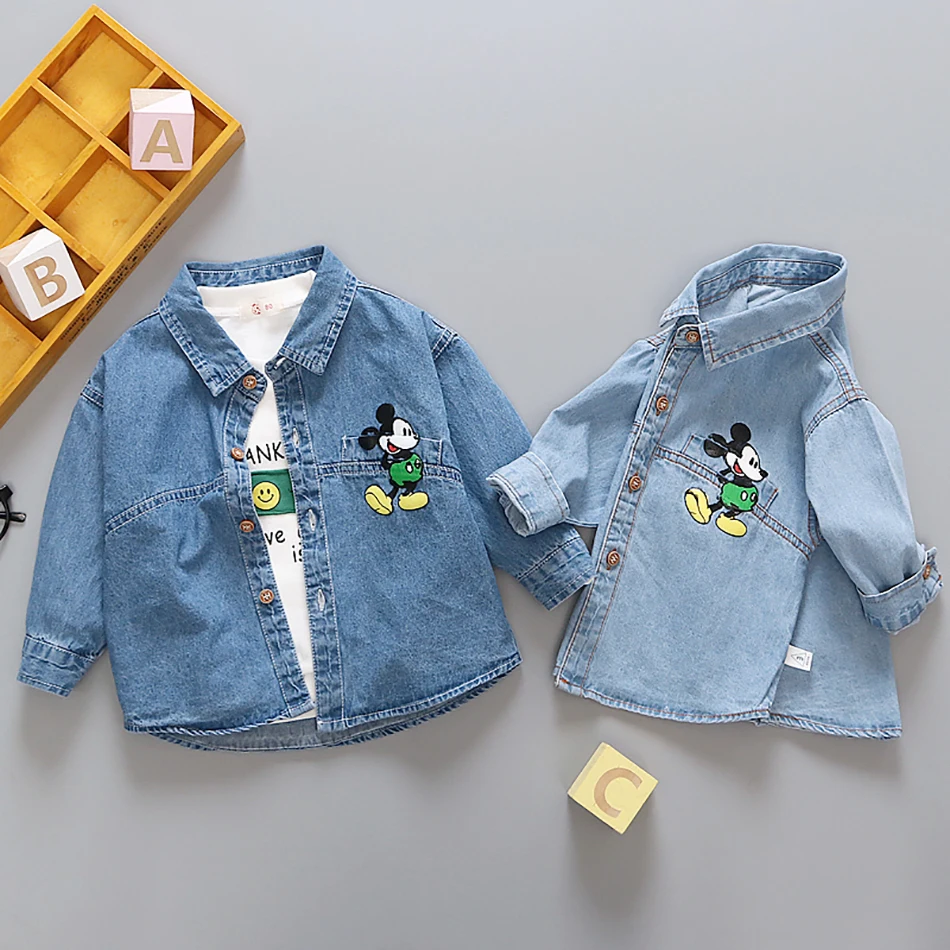 

Girls Autumn Denim Jackets 2021 New Disney Mickey Cartoon Print Denim Jackets For Girls Autumn Clothing Boys Girls Outerwear