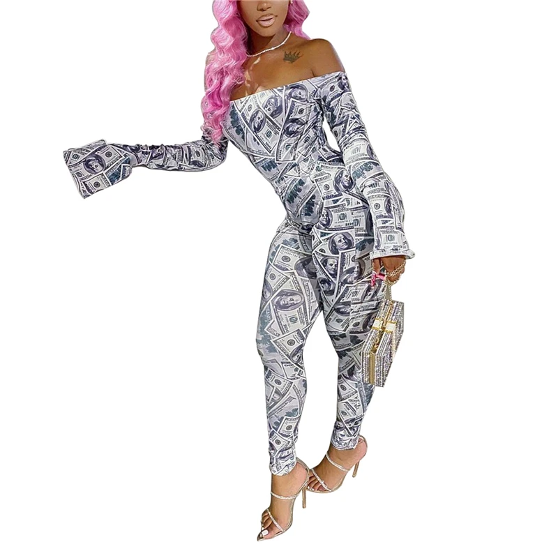 Женский комбинезон FY Осенний с открытыми плечами облегающие эластичные штаны