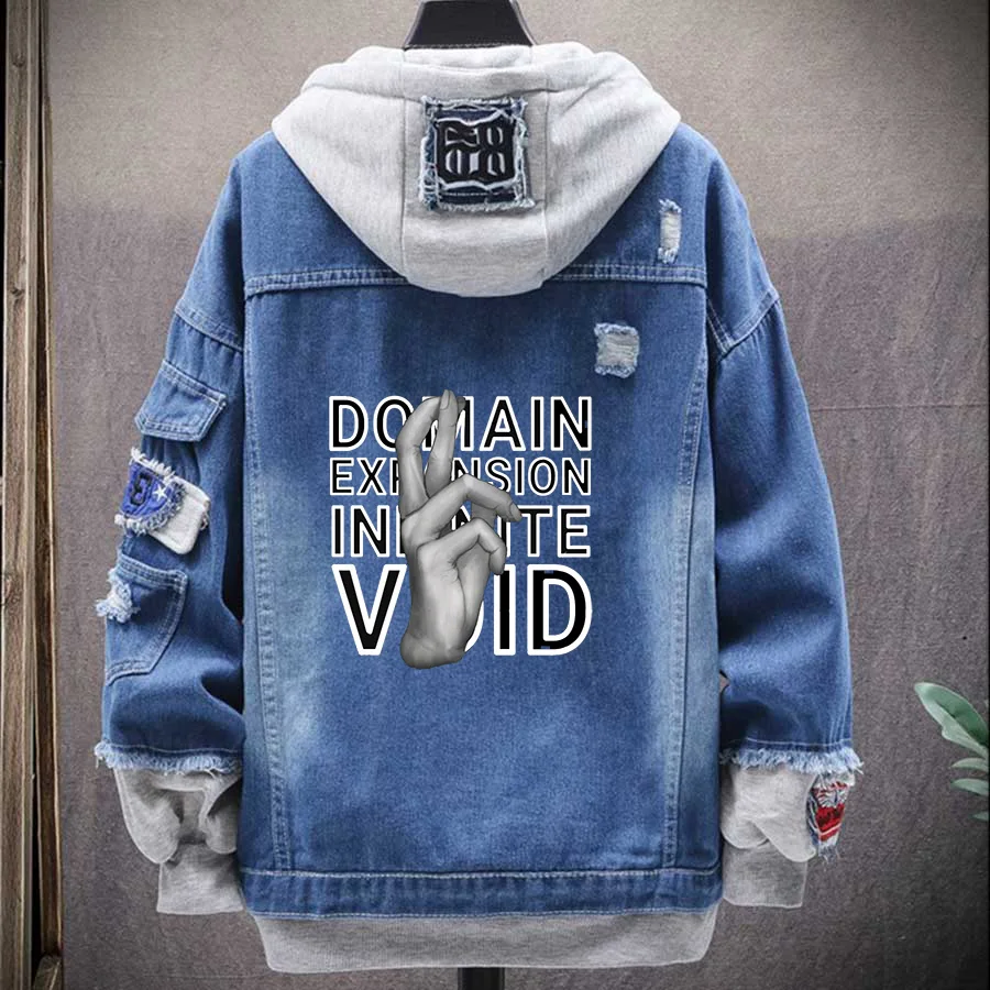 

Gojo Satoru Domain Expansion Comics Men Clothing 2021 Spring Autumn Outerwear Hoodie Unisex Harajuku Denim Jacket For Men Style