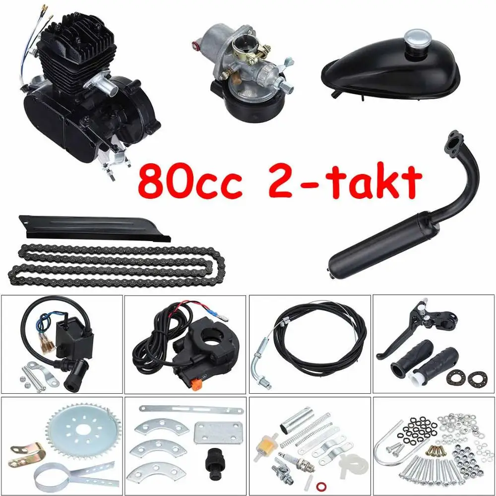 black 80cc 2 велосипедный мотоцикл инсульт газовый двигатель комплект для DIY электрический велосипед горный велосипед полный комплект двигателя велосипедный комплект газового двигателя - Color: black