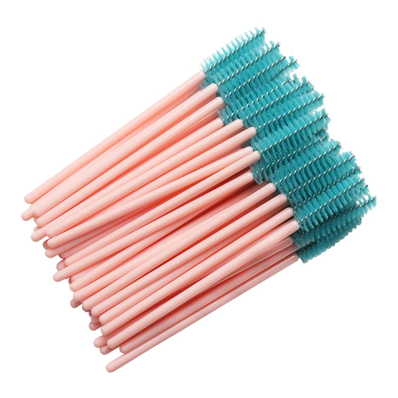 light pink green 50 шт./лот, нейлоновая золотисто-синяя ручка, палочки для туши, аппликатор, одноразовая кисть для ресниц, для наращивания ресниц, кисти для макияжа - Handle Color: light pink green