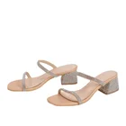 Шлепанцы женские, на среднем каблуке, с открытым носком, с кристаллами, на квадратном каблуке, большие размеры 42, для лета, 2021