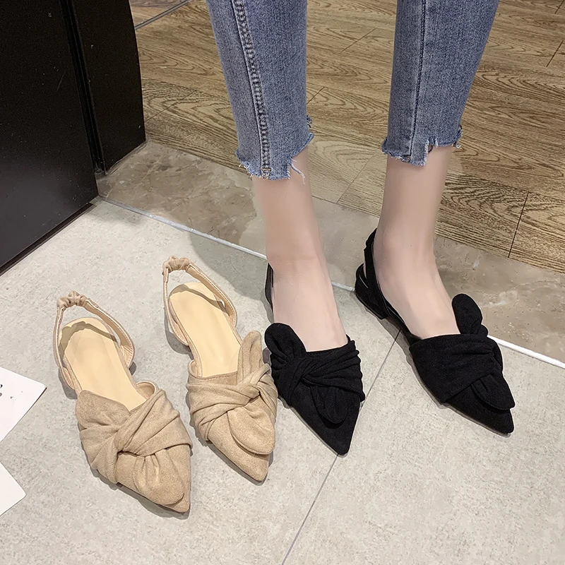 

Sandals Straps Velvet Shoes Slip-on Loafers Summer Women's Suit Female Beige All-Match Suede Elastic Band Low Flat Black Pointe