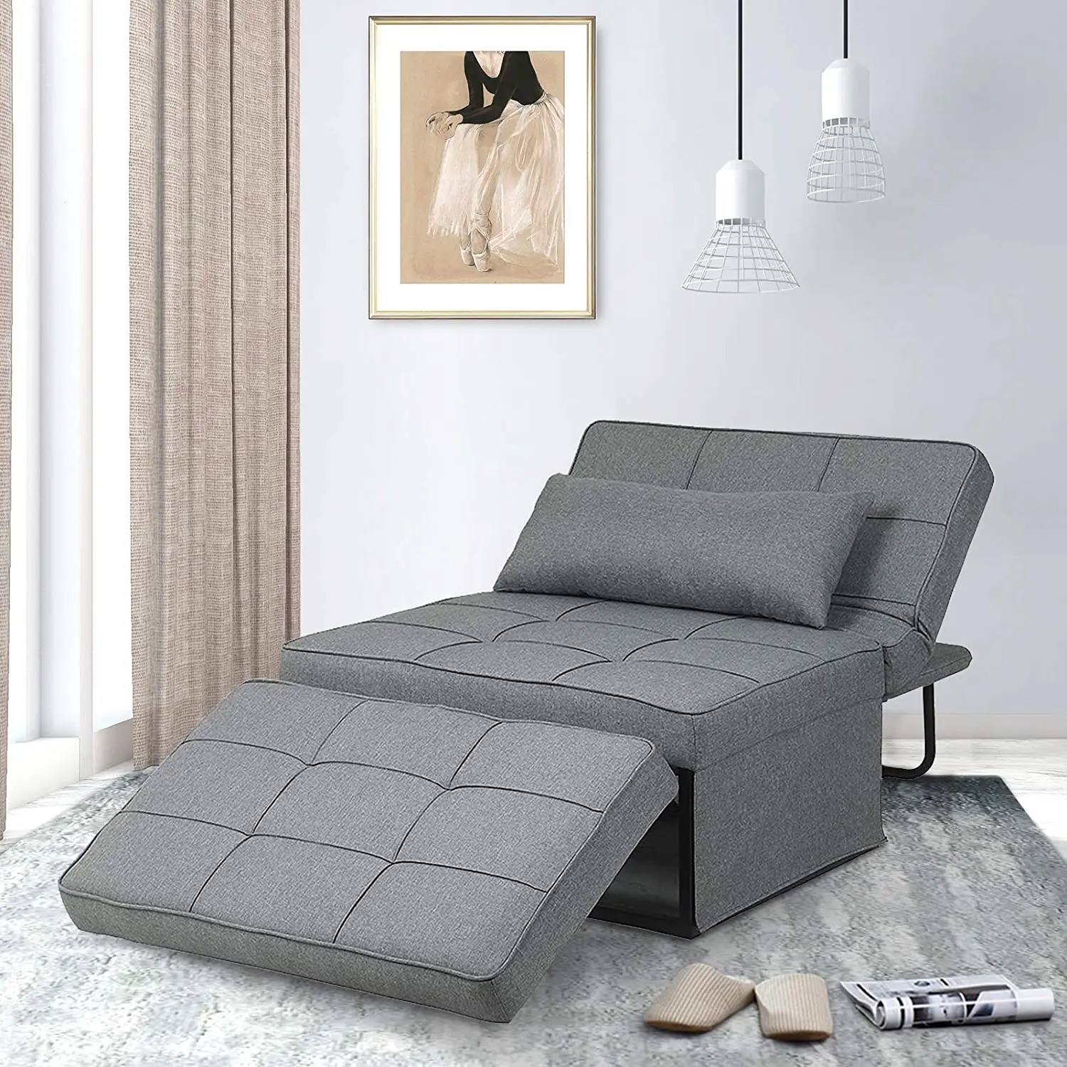 Sofa Bed 4 in 1 Multi Function Folding Ottoman Sleeper Modern Convertible Chair Adjustable Backrest Couch for | Мебель