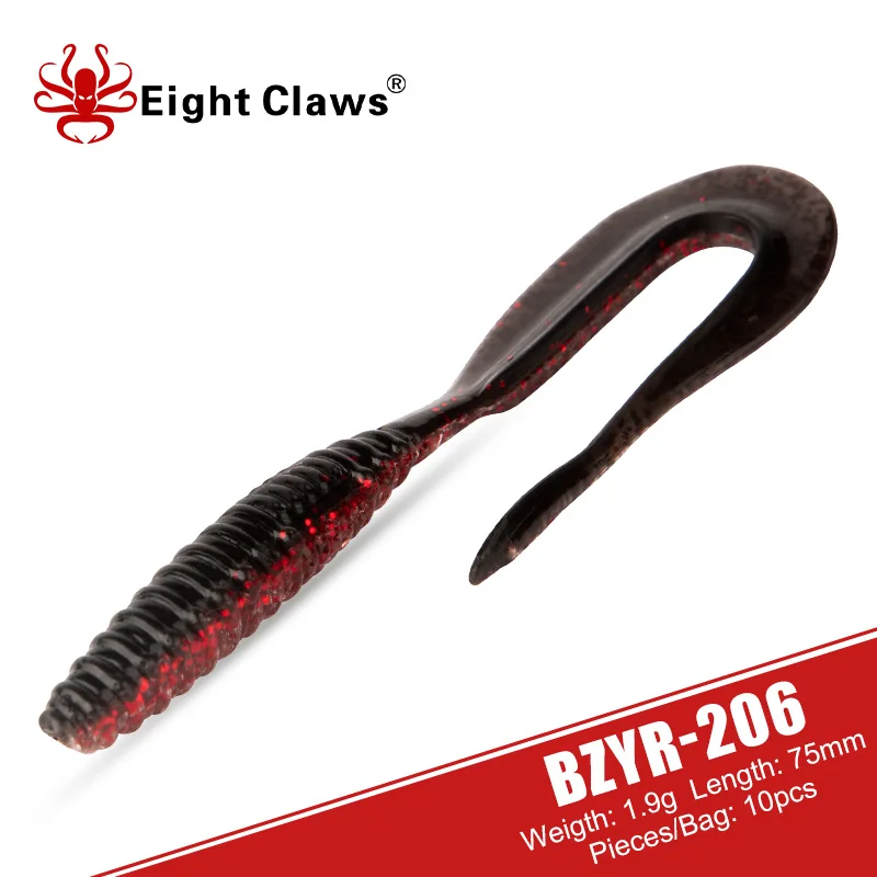 

EIGHT CLAWS Curly Worm Soft Lure 75mm 1.9g 10PCS Artificial Soft Fishing Lure Jig Wobbler Silicone Jig Wobbler Soft Baits