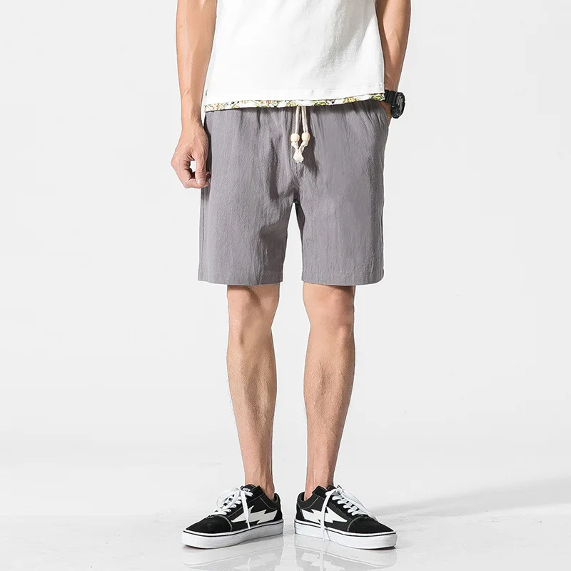 

Summer Linen Cotton Shorts for Men Drawstring Solid Soft Short Pants 2021 Korean Fashion Men Casual Knee Length Shorts 5 Col