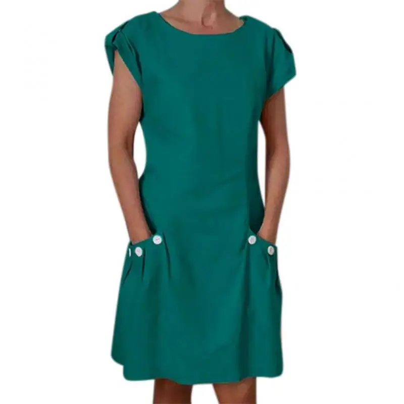 Женское однотонное платье Z ZOUX из хлопка и льна с коротким рукавом Свободные