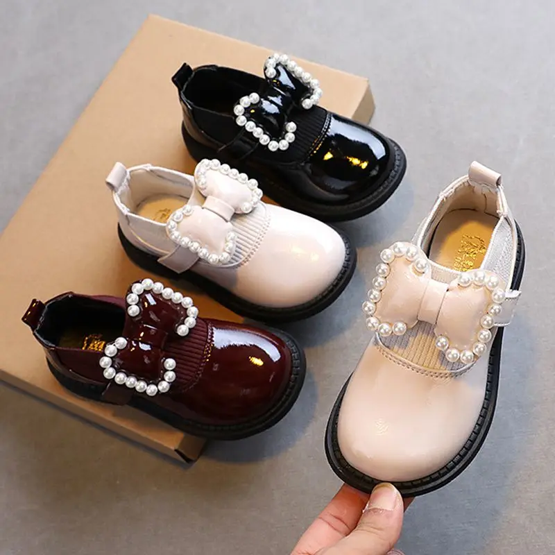 

Spring Autumn Leather Children's Booties Pearl Mary Janes Shoes Girls Casual Shoes Kids Flats Student Kids shoes