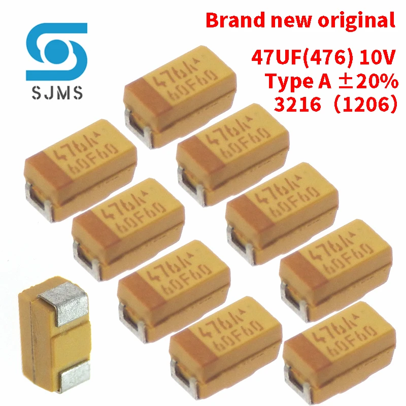 

10/20/50PCS Brand new original SMD Tantalum Capacitor 476M 47UF 10V ±20% 476A Type A 3216 1206 Capacitance High Quality