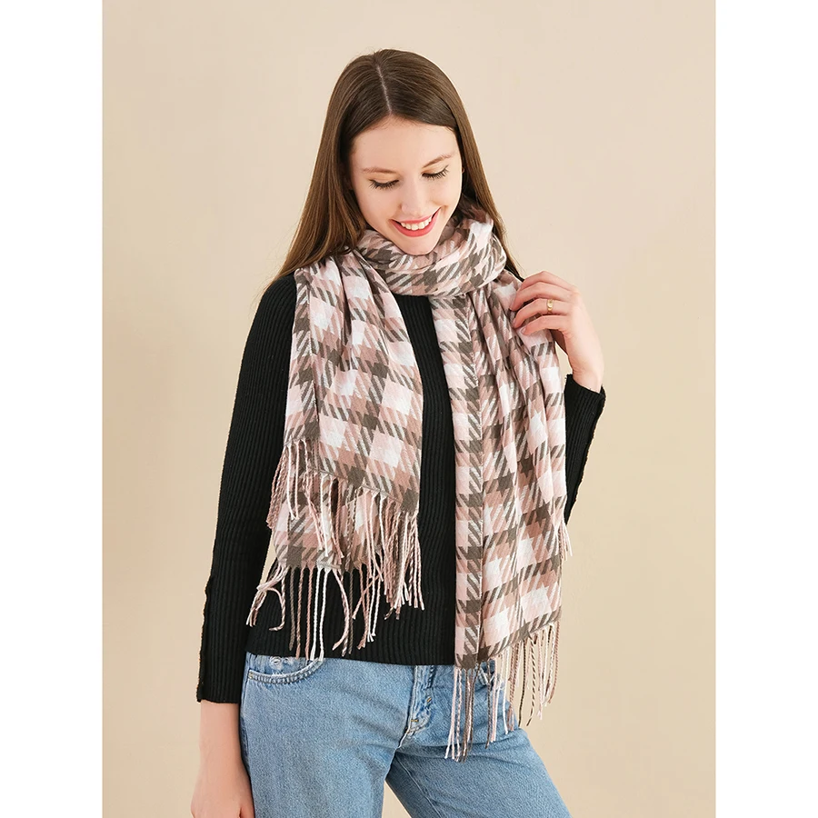 Женский шарф с рисунком гусиная лапка зимний мягкий большой длинный кашемировый