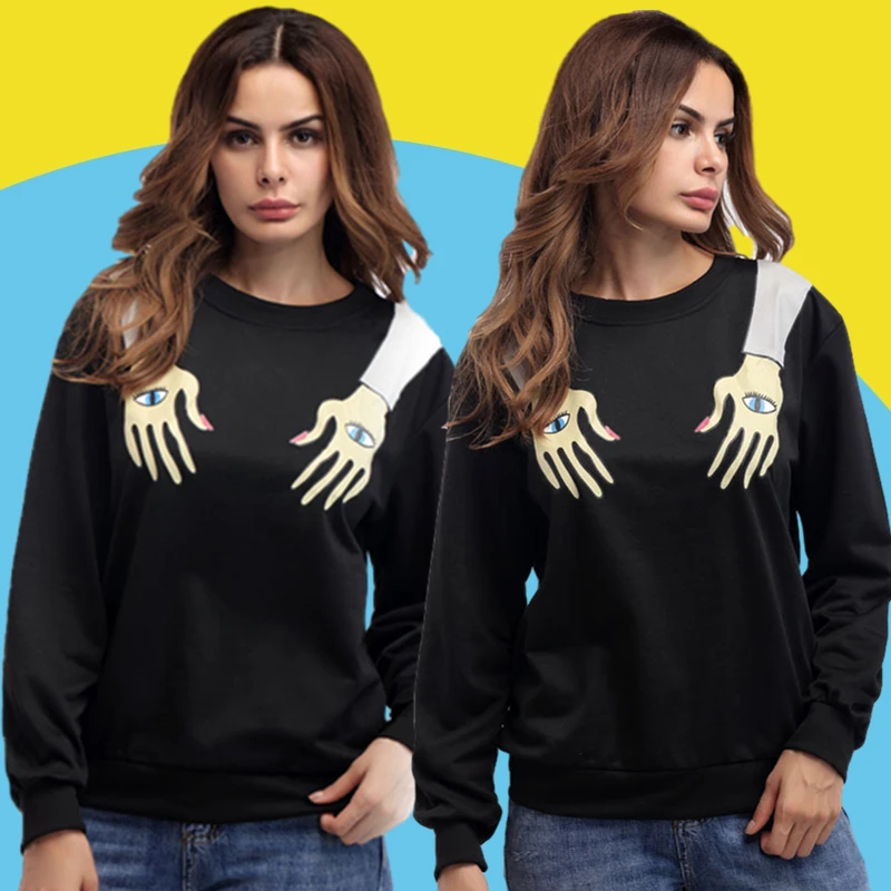 

Новинка осень/зима 2021 креативная толстовка с принтом в виде рычага глаз женский топ модная повседневная свободная футболка с круглым вырез...