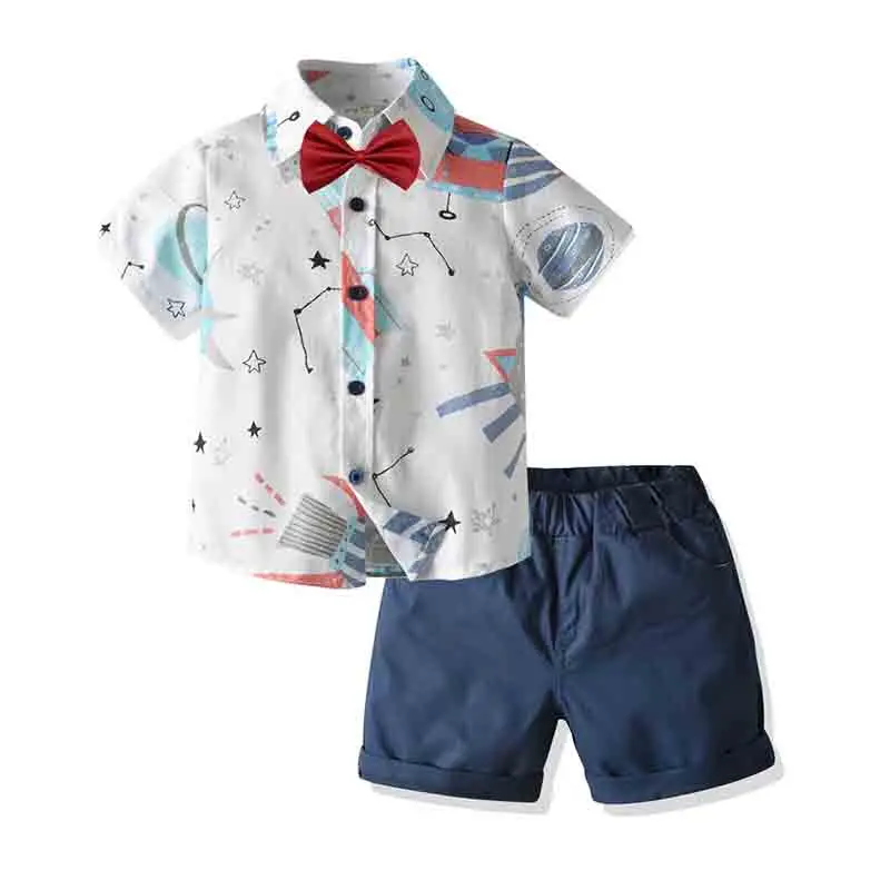 

Комплект летней одежды для мальчиков, одежда для маленького джентльмена, костюмы с бантом, футболка с короткими рукавами + шорты, комплект 3 ...