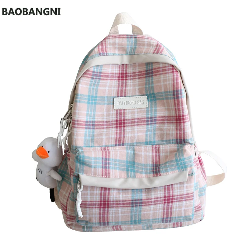 

Schoolbag Female Korean High School Students Mori Department Wild Girl Small Fresh Plaid Canvas Backpack Ins Fashion Backpack