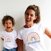 pink rainbow mama and mini family matching tshirts summer short sleeve family look t shirts mother and daughter fashion clothes