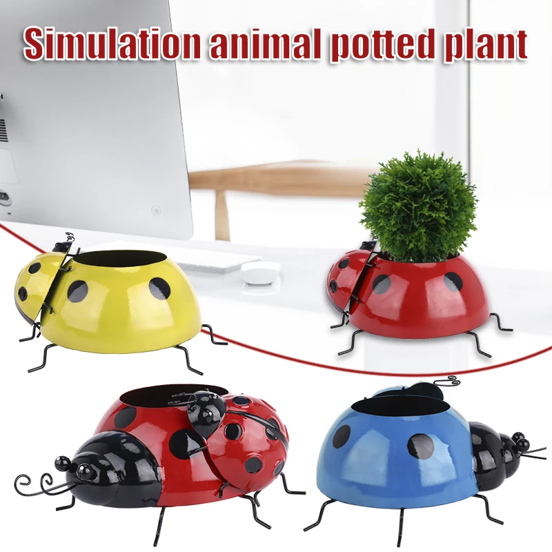 

Ladybug Succulent Plant Pot Metal Simulation Insect Shaped Planter Colorful Housewarming Container Decor for Home Office FBS889