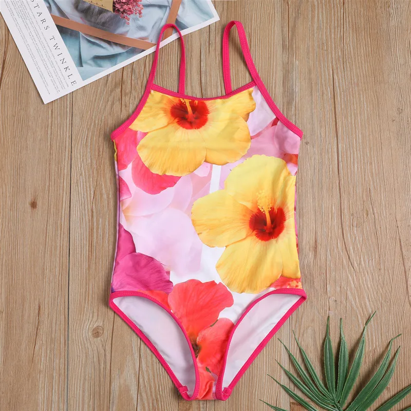 

New Girls Swimsuit Big Flower Sunscreen Kids Sling Swimwear Baby Girls Swimsuit One Piece Swimwear Beach Bathing Suits