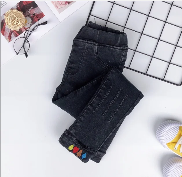Зимние штаны для девочек джинсы подростков узкие брюки из плотного флиса детские