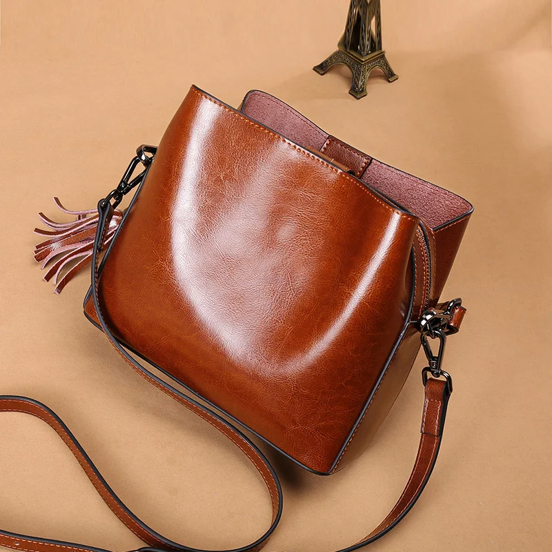 

Small bag 2021 new leather Korean style slung tassel one shoulder handbag cowhide handbag