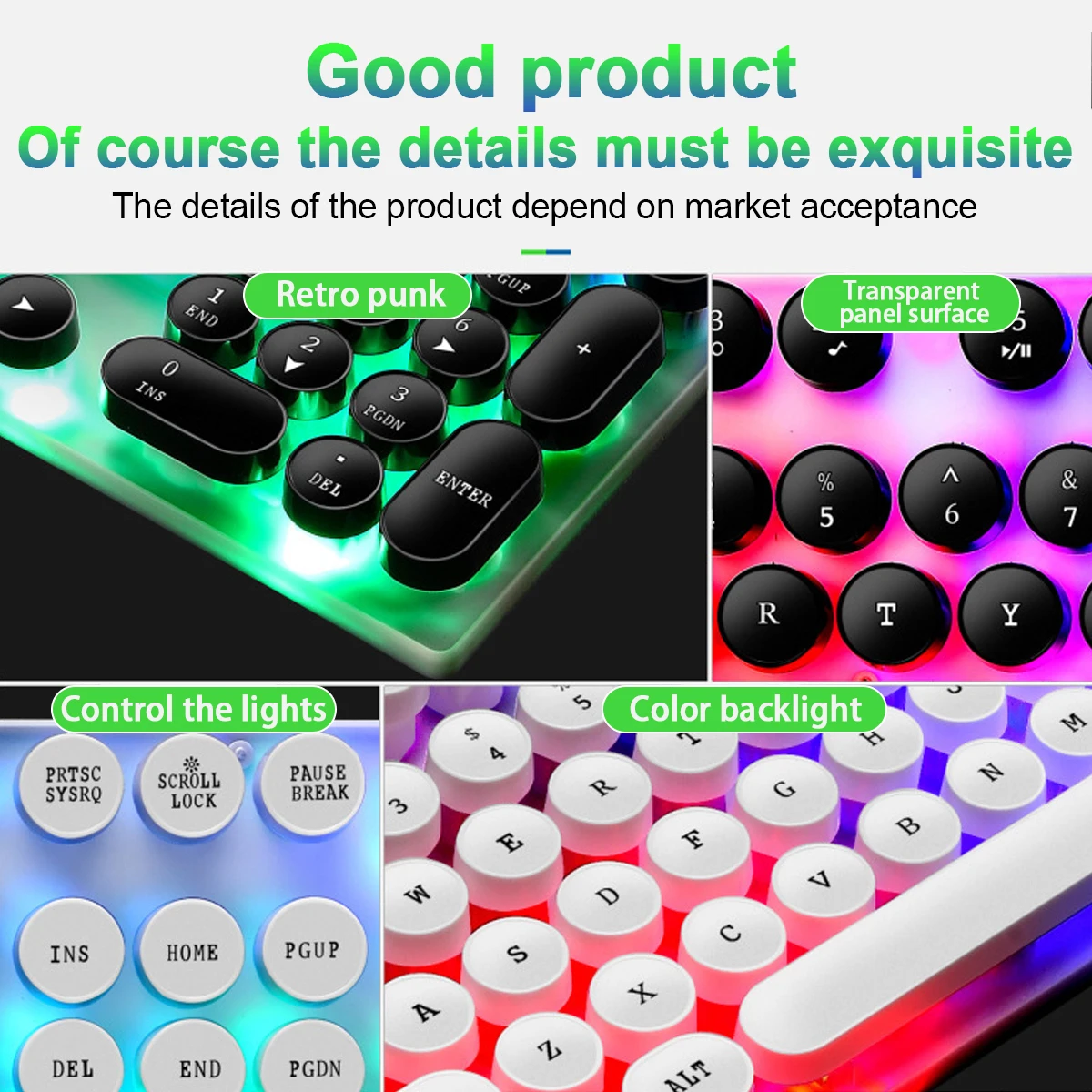 ankndo round punk style keyboard rgb grading gamer keyboard 104 keys round retro keycap key board laptop pc accessories free global shipping