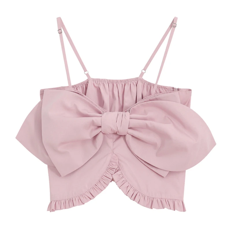 

Pink Bownot Design Spaghetti Strap Tops Women Sexy Party Clubwear Bar Camisole Female 2021 Summer Elastic Sweet Cute Egirl Camis