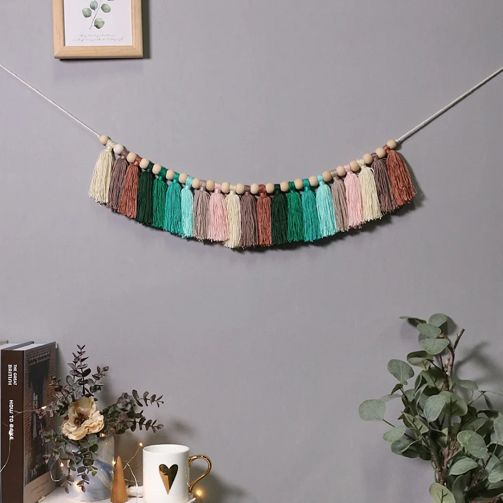 Гобелен с радужной кисточкой хлопковая нить ручной работы макраме настенный